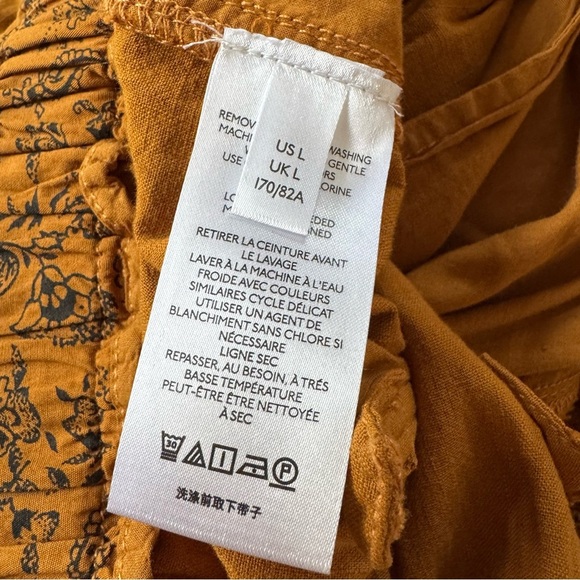 Anthropology Marigold Yellow Tie Waist Cropped Straight Leg Pants Rolled Cuff L - Picture 6 of 6